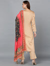 Cotton Blend Tan Embroidered Multicolor Party wear