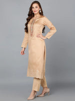 Cotton Blend Tan Embroidered Multicolor Party wear