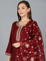 Maroon Silk Blend Embroidered Party wear Suit-VKSKD1772_XS