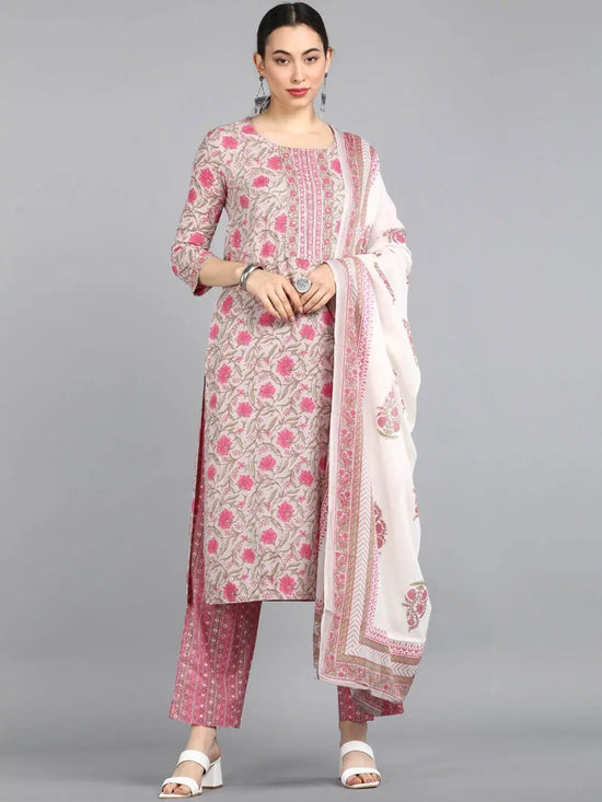 Ahika Cotton Blend Printed Kurta Pant Dupatta-VKSKD1133E_XS