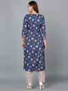 Cobalt Blue Cotton Blend Straight Kurta With