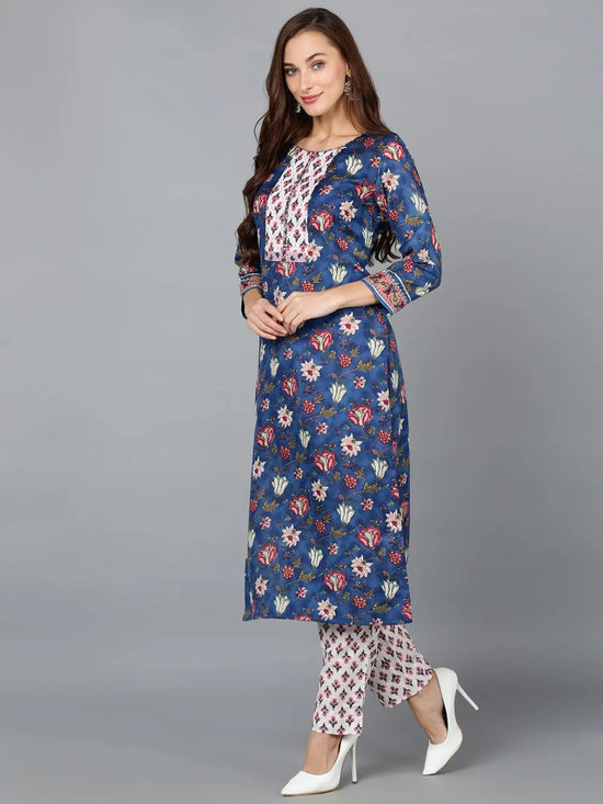 Cobalt Blue Cotton Blend Straight Kurta With