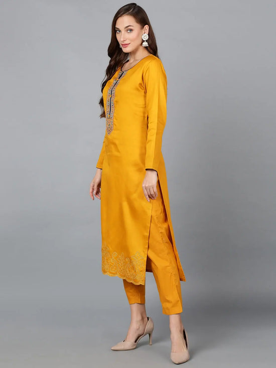 Chrome Yellow Cotton Blend Straight Kurta Pant