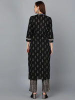 Black Cotton Blend Straight Kurta With Pant-VKSET1394_XS