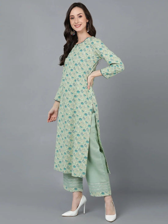 Ahika Women Cotton Printed Kurta Trousers With-VKSKD1585_XS