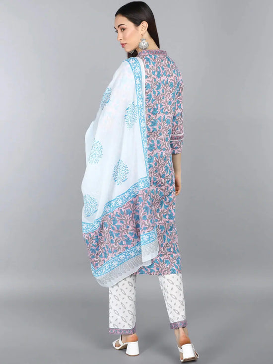 Ahika Pure Cotton Printed Kurta Pant Dupatta-VKSKD1081AB_S