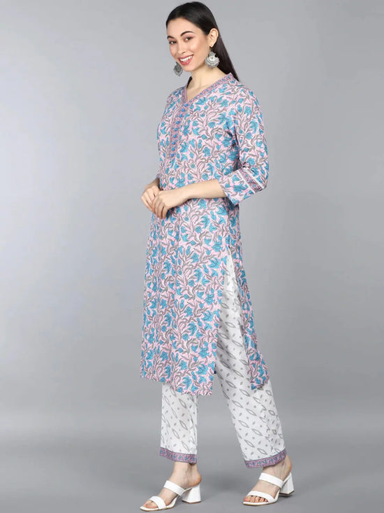 Ahika Pure Cotton Printed Kurta Pant Dupatta-VKSKD1081AB_S