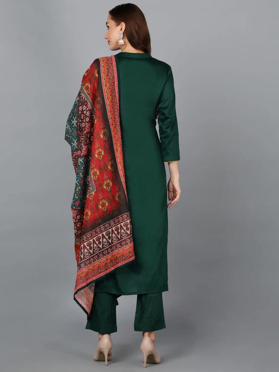 Dark Green Cotton Blend Straight Kurta Pant