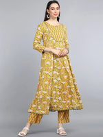 Ahika Cotton Printed Anarkali Kurta Pant Set