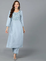 Silk Blend Light Blue Straight Kurta With