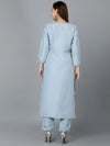 Silk Blend Light Blue Straight Kurta With