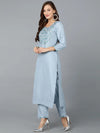 Silk Blend Light Blue Straight Kurta With