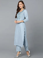 Silk Blend Light Blue Straight Kurta With