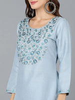 Silk Blend Light Blue Straight Kurta With