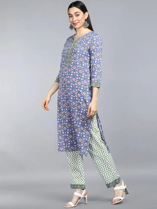 Ahika Pure Cotton Printed Kurta Pant Dupatta-VKSKD1079AB_S