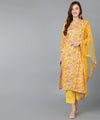 Cotton Blend Yellow Printed Straight Kurta Pant-VKSKD1709_XS