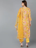 Cotton Blend Yellow Printed Straight Kurta Pant-VKSKD1709_XS