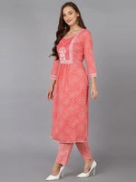 Cotton Pink Printed Straight Kurta Pant With-VKSKD1759_XS