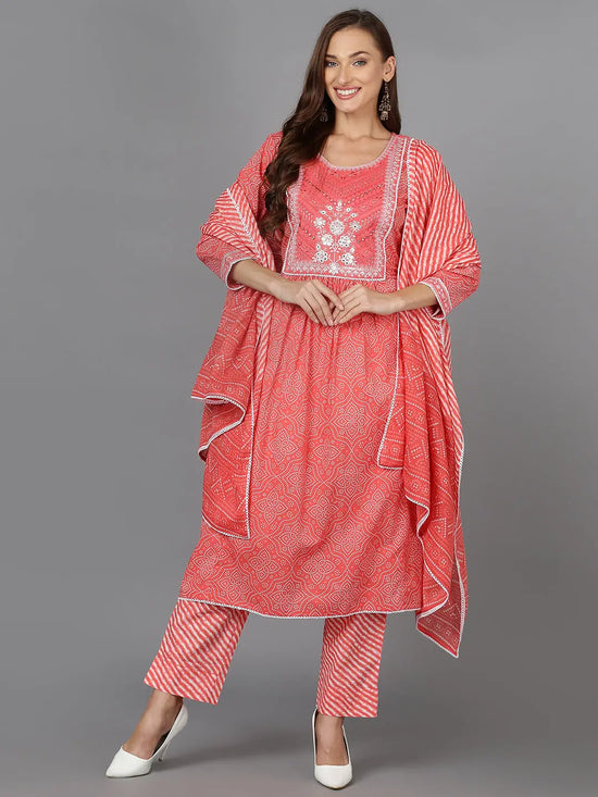 Cotton Pink Printed Straight Kurta Pant With-VKSKD1759_XS