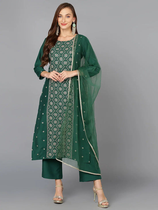 Dark Green Silk Blend Embroidered Party wear-VKSKD1783_XS