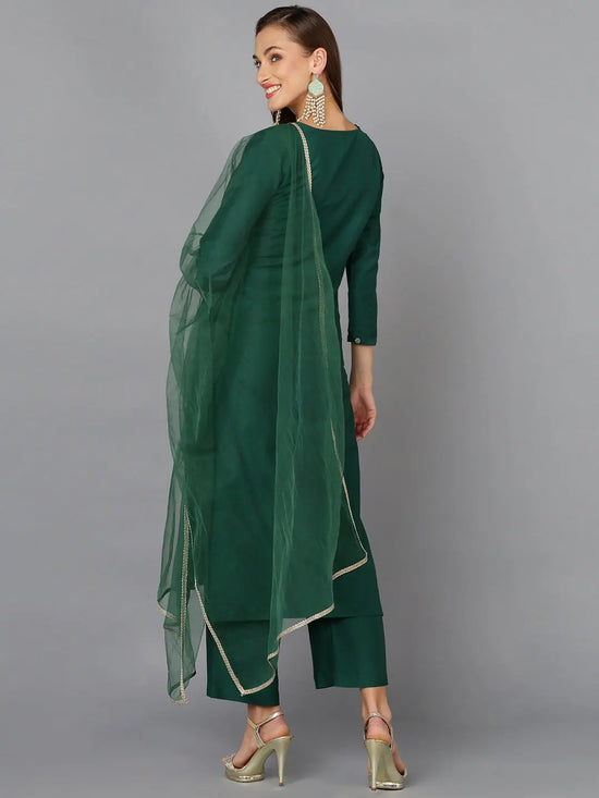 Dark Green Silk Blend Embroidered Party wear-VKSKD1783_XS