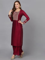 Wine Silk Blend Embroidered Festive wear Suit-VKSKD1778_XS