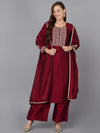 Wine Silk Blend Embroidered Festive wear Suit-VKSKD1778_XS