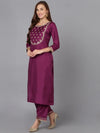 Purple Silk Blend Embroidered Suit Set