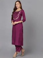 Purple Silk Blend Embroidered Suit Set