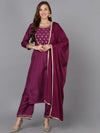 Purple Silk Blend Embroidered Suit Set