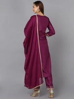 Purple Silk Blend Embroidered Suit Set