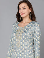 Viscose Rayon Grey Printed Straight Kurta Pant