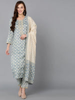 Viscose Rayon Grey Printed Straight Kurta Pant