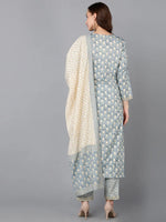 Viscose Rayon Grey Printed Straight Kurta Pant