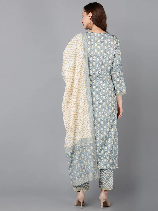 Viscose Rayon Grey Printed Straight Kurta Pant