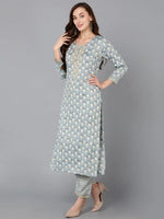 Viscose Rayon Grey Printed Straight Kurta Pant