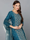 Silk Blend Ocean Blue Festive wear Suit