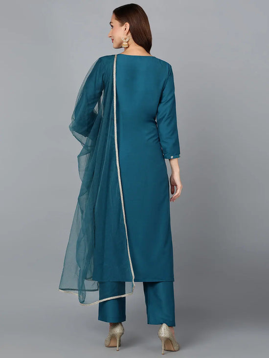 Silk Blend Ocean Blue Festive wear Suit