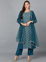 Silk Blend Ocean Blue Festive wear Suit