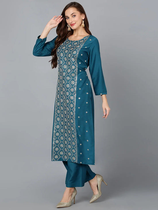 Silk Blend Ocean Blue Festive wear Suit