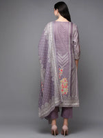 Cotton Mauve Embroidered Straight Kurta Pant With