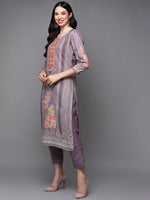 Cotton Mauve Embroidered Straight Kurta Pant With