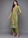 Cotton Green Embroidered Straight Kurta Pant With-VKSKD1942_XS