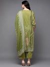 Cotton Green Embroidered Straight Kurta Pant With-VKSKD1942_XS