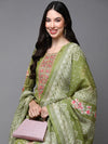 Cotton Green Embroidered Straight Kurta Pant With-VKSKD1942_XS