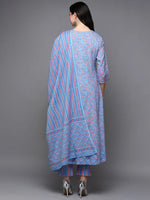 Cotton Blue Ethnic Printed Flared Kurta Pant