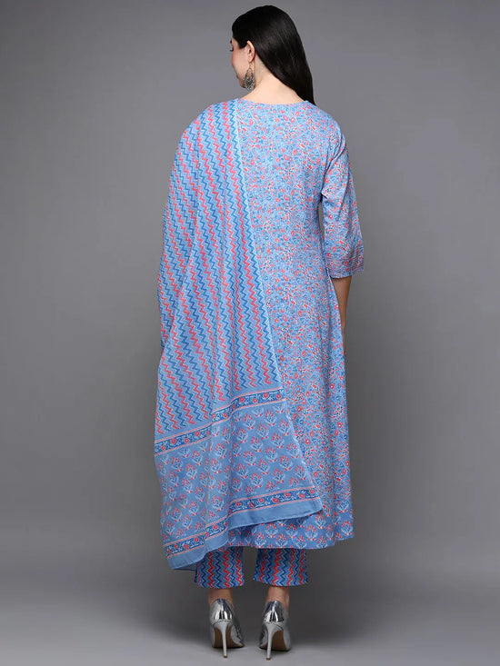 Cotton Blue Ethnic Printed Flared Kurta Pant