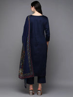 Cotton Navy Blue Embroidered Straight Kurta Pant