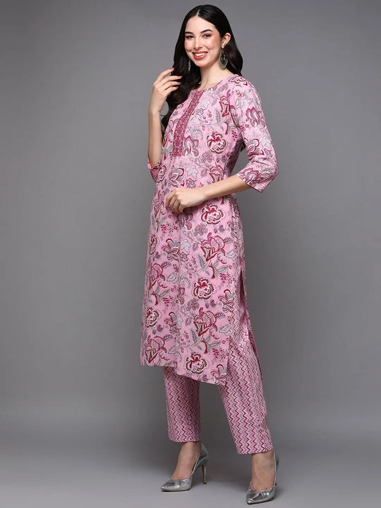 Cotton Lavender Floral Printed Straight Kurta Pant