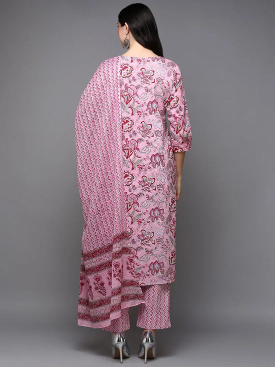 Cotton Lavender Floral Printed Straight Kurta Pant